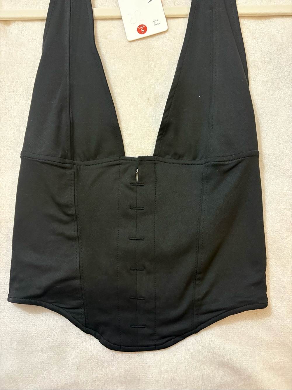 NWT Black Corset Style Halter Top with adjustable strap - Picture 2 of 4
